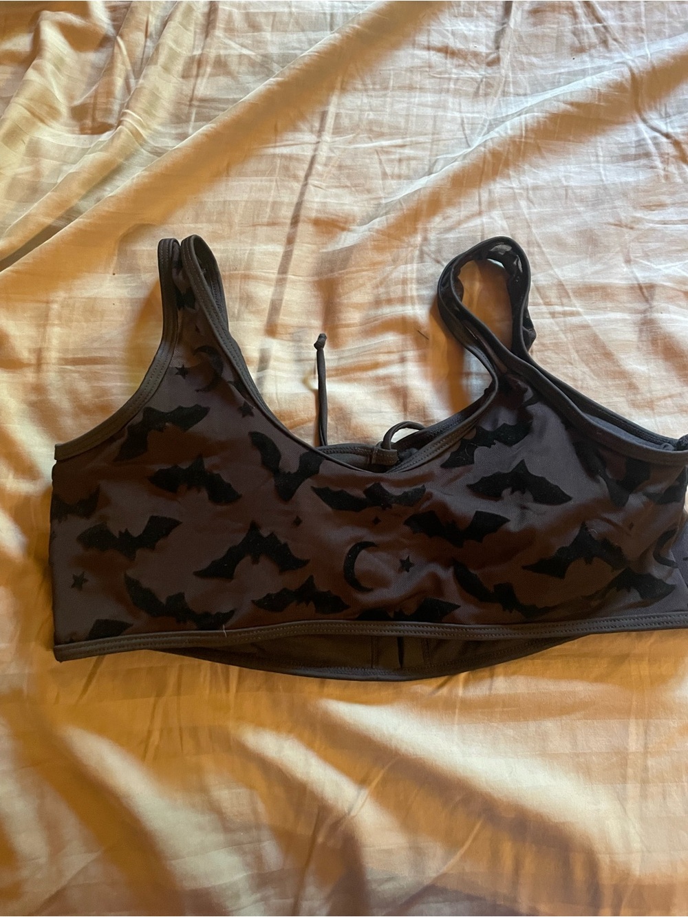 Black Bat-Print Bikini Top — Women's Swim Bralette